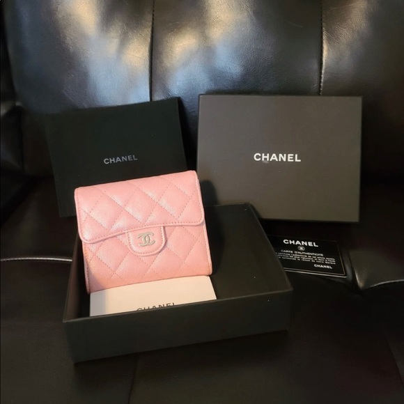 CHANEL Handbags - Chanel 19s iridescent pink tri fold wallet